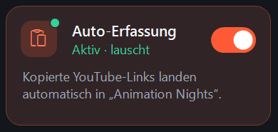 Schalter Auto-Erfassung: Aktiv, lauscht