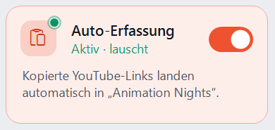 Schalter Auto-Erfassung: Aktiv, lauscht