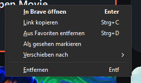 Rechtsklick-Menü eines Videos
